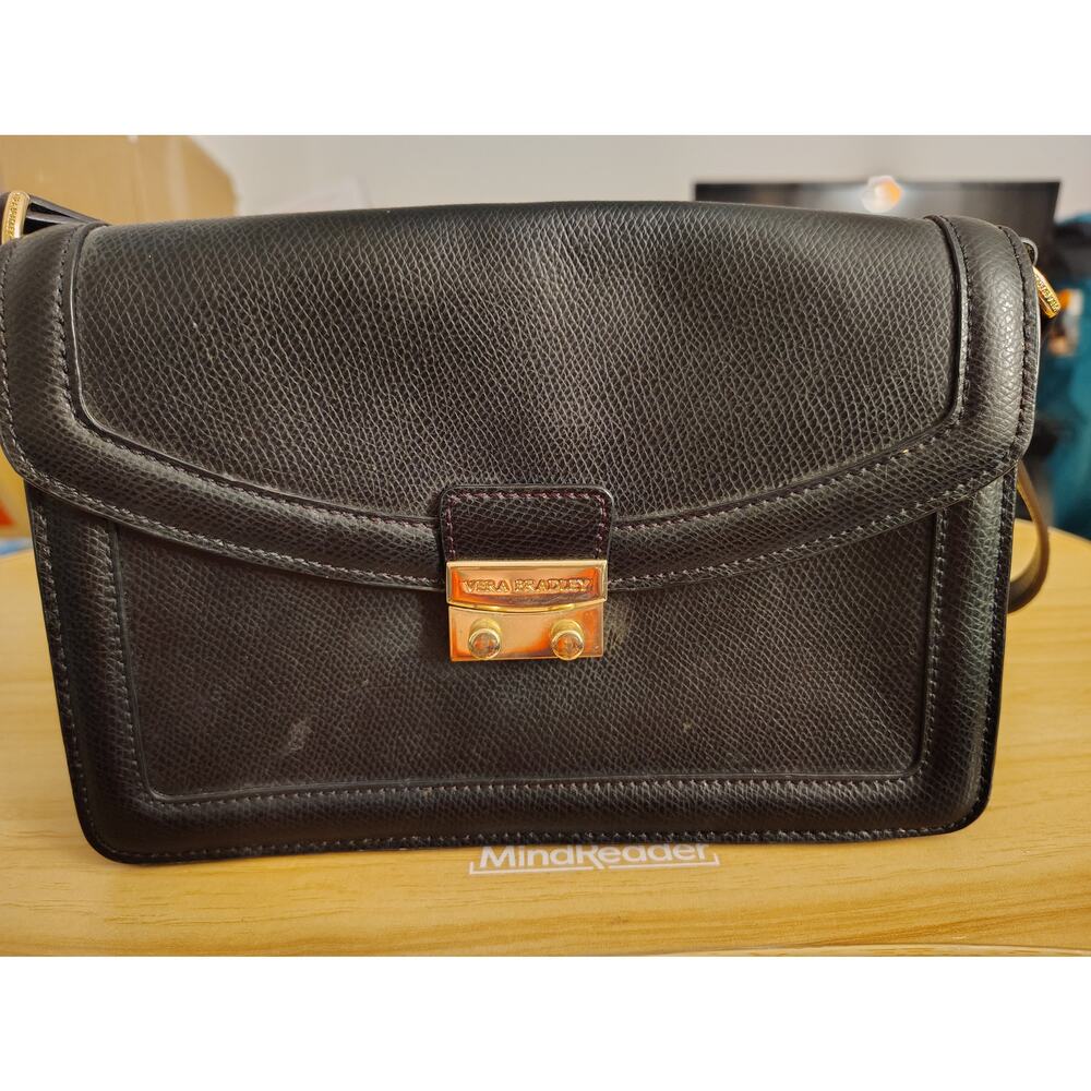 Vera Bradley Brown Leather Crossbody Bag Gold Clasp Textured Purse